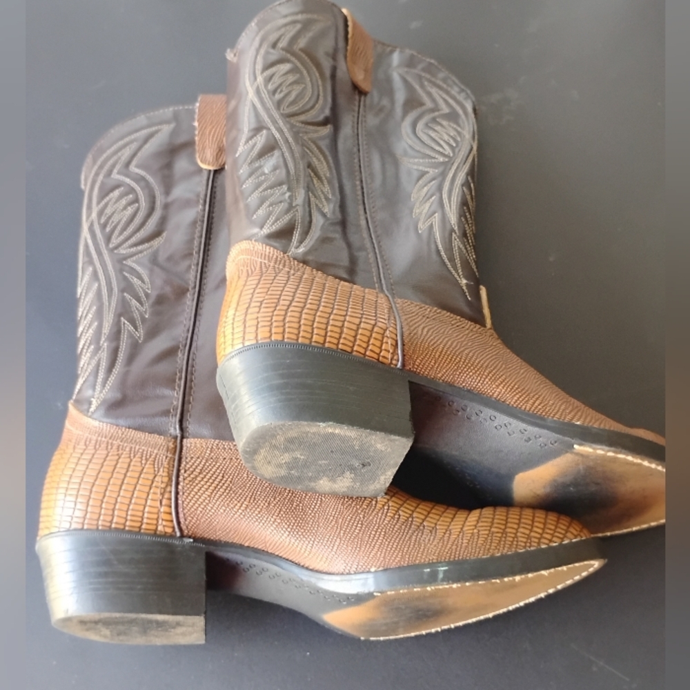 Bronco Boots 10.5 D Men's Western Cowboy Brown Lizard Skin - Picture 16 of 16